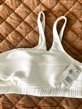 Jessica Simpson White Ribbed Swim Bralette
